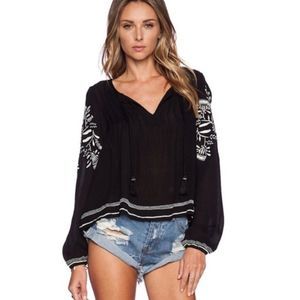 Tularosa Black and White Relaxed Embellished Blouse